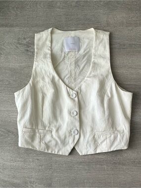 Mango MNG linen blend button up vest cream white waistcoat